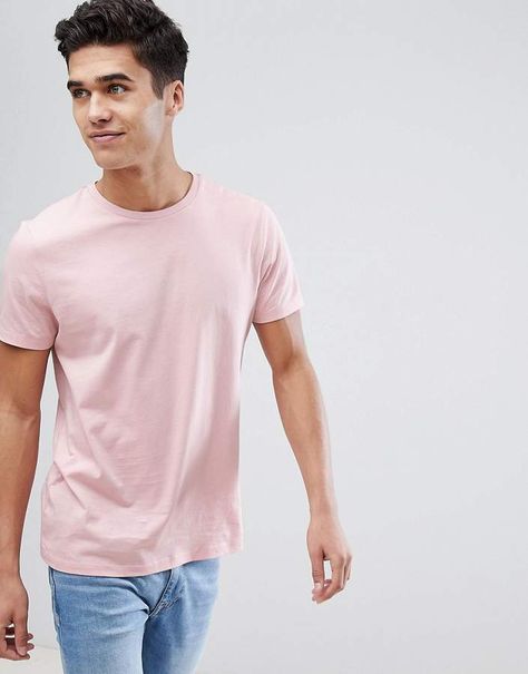 ASOS Crew Neck T-Shirt Pink Tshirt Outfit Men, Tshirt Outfit Men, Pink Tshirt Outfit, Tshirt Outfit, Mens Summer Outfits, Lazy Outfits, Fashion Suits For Men, Pink T Shirt, Plain Design