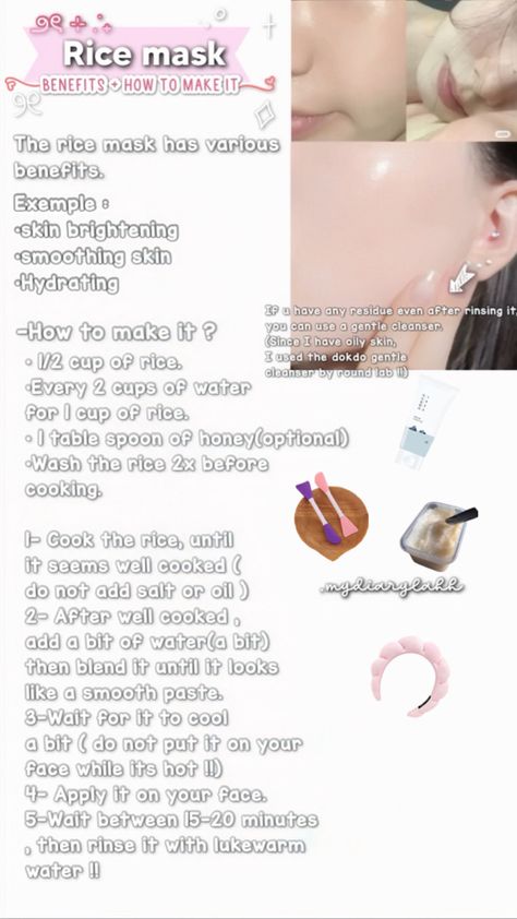 Glass skin, rice mask Korean Rice Mask Recipe, How To Make A Rice Mask, Korean Rice Mask, Korean Rice Face Mask, Korean Tutorial, Face Mask Korean, Rice Mask, Korean Rice, Clear Healthy Skin