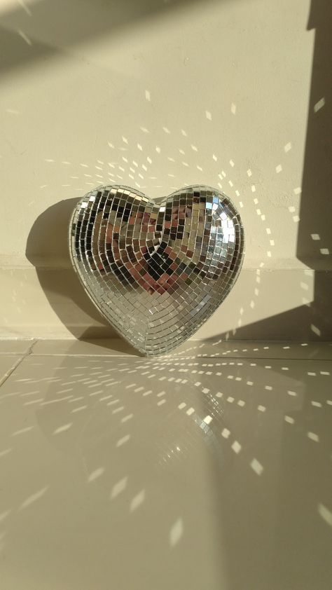 Heart Disco Ball Tattoo, Disco Ball Wallpaper Laptop, Disco Pillow, Heart Shaped Disco Ball, Disco Valentines, Heart Disco Ball, Mirrorball Aesthetic, Disco Ball Aesthetic, Disco Heart