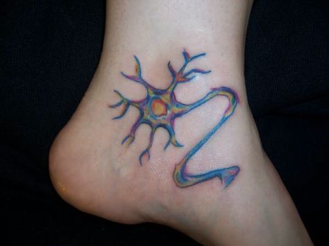 Neuron Tattoo, Ms Tattoos, Biology Tattoo, Bill Tattoo, Myelin Sheath, Heart Science, Temple Decoration, Science Tattoo, Science Tattoos