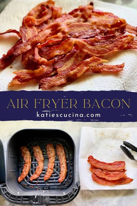 Make crispy crunchy bacon in minutes with my easy Air Fryer Bacon recipe. All you need is non-stick cooking spray, bacon, and an Air Fryer to make this recipe. Bacon In Toaster Oven Air Fryer, How Long To Cook Bacon In Air Fryer, Cooking Bacon In The Air Fryer, Air Fry Bacon Time, Cook Bacon In The Air Fryer, How To Cook Bacon In Air Fryer, Bacon In Air Fryer How To Cook, Bacon In Toaster Oven, Air Fryer Bacon Crispy