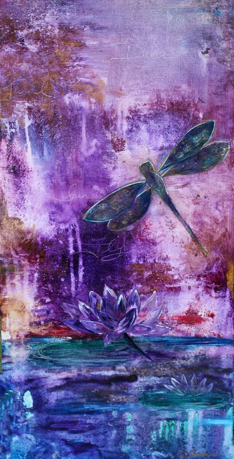 *PURPLE ~ Free Spirit Dragonfly Painting, Raindrops And Roses, Nature Abstract, Dragonfly Dreams, Painting Nature, Dragonfly Art, ��수채화 그림, Abstract Painting Acrylic, Abstract Acrylic