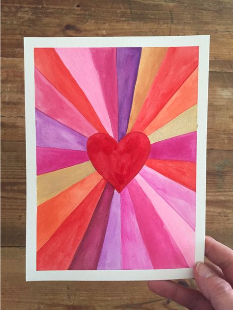 Heart burst paintings for Valentine's! A great art project for kids, teens, and adults alike. Sunburst Art, Classe D'art, Valentine Art Projects, Drawing Videos For Kids, Art Projects For Adults, Valentine Crafts For Kids, Valentines Art, Homeschool Art, Learn Art