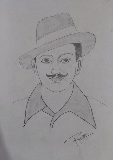 Bhagat Singh pencil sketch art Sketches Of Freedom Fighters, Bhagat Singh Sketch Pencil, Bhagat Singh Drawing Easy, Shivaji Maharaj Sketch Pencil Easy, Independence Day Sketch Pencil, Bhagat Singh Drawing Pencil, Freedom Fighters Sketch, Independence Day Drawing Pencil, Veer Gatha Drawing