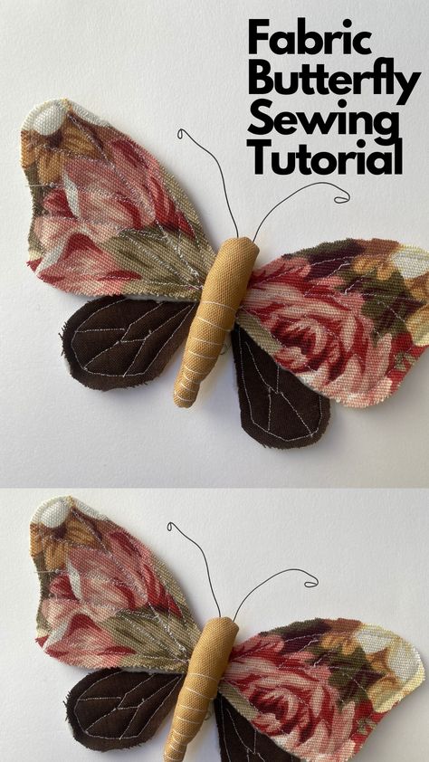 Fabric Moths Pattern, Butterfly Sewing Pattern Free, How To Sew A Butterfly, Butterfly Fabric Pattern, Fabric Moth Tutorial, How To Make Butterfly With Fabric, Slow Stitch Butterfly, Material Crafts Fabric, Fabric Butterfly Pattern