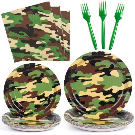 PRICES MAY VARY. 【Military-style Theme】 Camo party supplies are designed with a full military-style theme, perfect for hosting military-themed events 【Complete Set】 Our army birthday party supplies includes all necessary items, making it practical to prepare for the party without worrying about missing anything 【Sturdy Quality】 These camo plates and cups are made of high-quality materials, ensuring sturdy and reliable performance throughout your party 【More Time Enjoying】 Disposable camo birthda Camo Hunting Birthday Party, Camo Birthday Decorations, Army Party Decorations, Army Birthday Party, Hunting Birthday Party, Camo Birthday Party, Army Birthday Parties, Army Retirement, Army Birthday