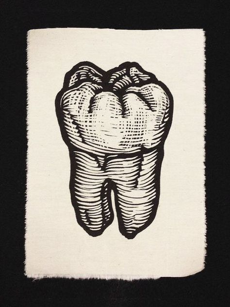 Tooth Linocut, Linocut Patch, Relief Printmaking, Dental Art, Relief Printing, Scientific Illustration, Print Inspiration, Flash Art, Arte Popular