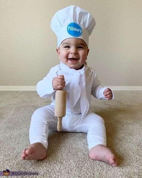 Pillsbury Doughboy - 2019 Halloween Costume Contest Pilsbury Doughboy Costume Baby, Pilsbury Doughboy Family Costume, Pilsbury Doughboy Costume Diy, 8 Month Old Halloween Costume Boy, Pillsbury Dough Boy Costume, Johnny Bravo Costume, Pillsbury Doughboy Costume, Costume Last Minute, Last Minute Costume Ideas