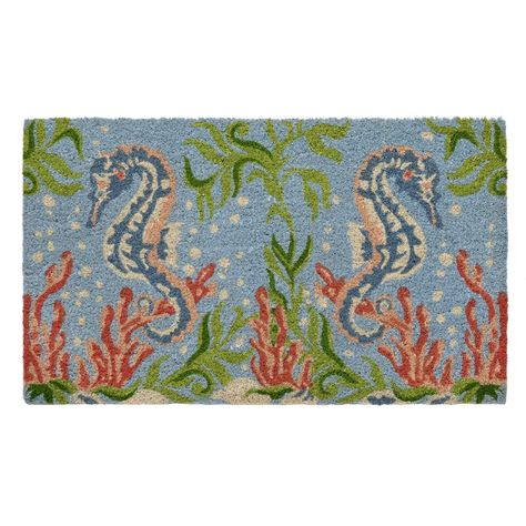 HFLT Seahorse 30 in. x 18 in. Non-Slip Outdoor Door Mat & Reviews | Wayfair Seahorse Design, Hand Stencil, Coir Mat, Indoor Doors, Outdoor Door, Wayfair Furniture, Modern Landscaping, Outdoor Door Mat, Bath Rugs