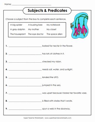 Subjects and Predicates Worksheet New Subjects Predicates and Objects Worksheet 2 – Chessmuseum Template Library Subject And Predicate Worksheet, Simple Predicate, Subject Predicate, Complete Subject, English Creative Writing, Maths Worksheet, Punctuation Worksheets, 5th Grade Worksheets, English Articles