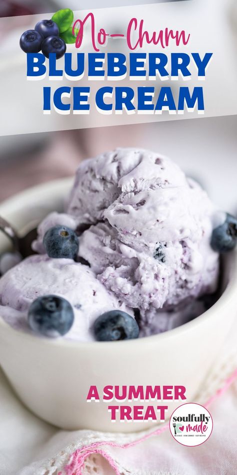 A white bowl with Blueberry Ice Cream garnished with blueberries Blueberry Ice Cream Recipe, Blueberry Ice Cream, Easy Ice Cream Recipe, Pecan Ice Cream, Ice Cream Maker Recipes, Ice Cream Freezer, Frozen Dessert Recipe, Easy Ice Cream, Diy Ice Cream