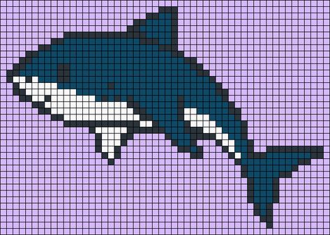 Cross Stitch Shark Pattern, Shark Grid Pattern, Shark Tapestry Crochet, Shark Cross Stitch Pattern Free, Shark Alpha Pattern, Crochet Grid Patterns Anime, Crochet Pixel Pattern Easy, Shark Pixel Art, Fish Diagram