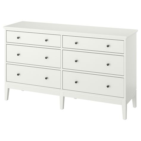 IDANÄS 6-drawer dresser, white, 633/4x373/8" IDANÄS series combines timeless design with modern functionality. The wide chest of drawers has generous storage and a large surface for decoration. Traditional detailing adds a feeling of craftsmanship. Dresser Ikea, White Wood Dresser, Wide Chest Of Drawers, Ikea Dresser, 8 Drawer Dresser, Прикроватные Тумбочки, Painted Drawers, Honeycomb Paper, White Dresser