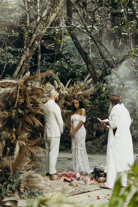 Mayan ceremony in Tulum Mexico by Tulum Elopement Tulum Elopement, Mexican Jungle Wedding, Tulum Mexico Wedding Venues, Mayan Wedding Ceremony, Tulum Micro Wedding, Mexico Elopement Destinations, Dreams Tulum Resort Wedding, Tulum Wedding Photography, Jungle Wedding