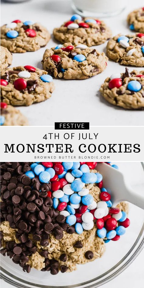 Yummy 4th Of July Desserts, Fireworks Cookies And Cream Cookies, Fourth Of July Foods Bbq, Fourth Of July Monster Cookies, Kid Fourth Of July Snacks, 4th Of July Desserts For Camping, Deserts Recipes 4th Of July, Cookie Recipes 4th Of July, Fourth July Appetizers