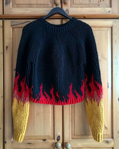 The Red Hot Flame Sweater designed by Joe Hollins. It is a seamless crochet sweater. Th pattern is coming soon on Ravelry. Crocheted Clothes, Fire Design, Hot Sweater, Crochet Sweaters, Pixel Crochet, Crochet Things, Crochet Inspo, Closet Goals, Crochet Cardigan Pattern