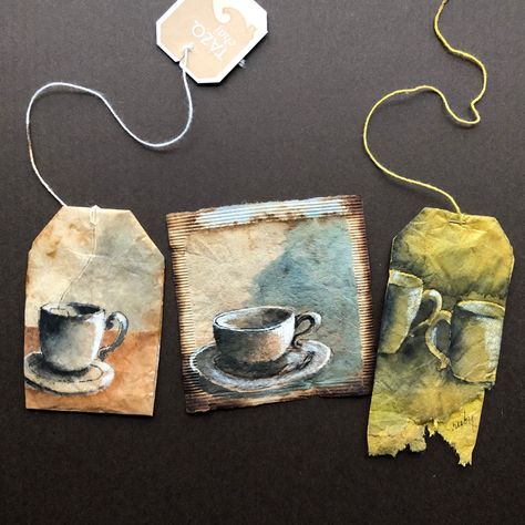 Ruby Silvious, Tee Kunst, Teabag Art, Used Tea Bags, Tea Bag Art, Detailed Paintings, Drawing Journal, Upcycled Art, Hur Man Målar