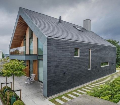 Scandinavian House Design Exterior, Scandinavian House Design, Slate Cladding, Scandinavian Exterior Design, Rainscreen Cladding, Home Designs Exterior, Cladding Systems, House Design Exterior, Stone Facade