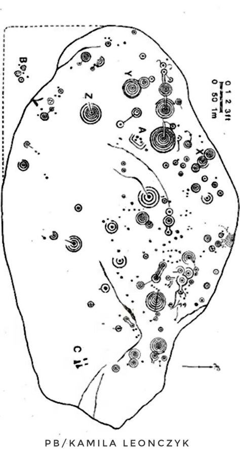 Prehistoric Cochno Stone unearthed near housing estate The decoration occurs as a petroglyph on natural boulders and outcrops, and on megaliths such as the slab cists, stone circles, and passage graves. They are found mainly in Northern England, Scotland, Ireland, Portugal, North West Spain, North West Italy, Central Greece, and Switzerland.  However, similar forms have also been found throughout the world including Mexico, Brazil, and India - Cochno Stone, West Dunbartonshire, Scotland Megalithic Art, Ancient England, Shape Of The Universe, Neolithic Art, Petroglyphs Art, Housing Estate, Stone Circles, Ancient Queen, Northern England