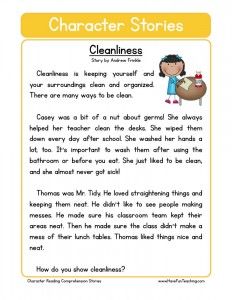 Cleanliness Character Reading, Character Stories, Reading Comprehension For Kids, Teaching Reading Comprehension, English Stories For Kids, Reading Comprehension Lessons, Moral Stories For Kids, Teach Reading, Stories For Children