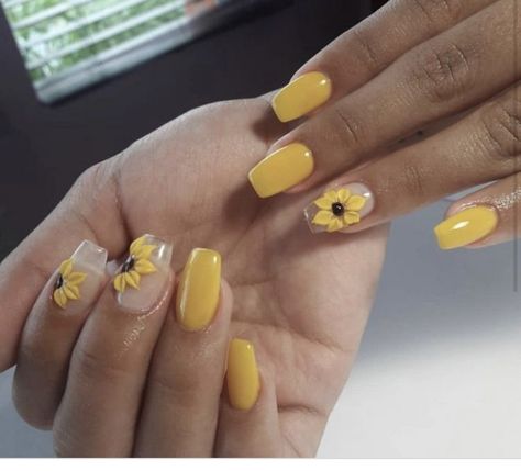 Autumn Nails Acrylic Coffin Short, Black Acrylic Nails Designs, Yellow Acrylics, Autumn Nails Acrylic, Black Acrylic Nail Designs, Ballerina Acrylic Nails, Sunflower Nail Art, Coffin Acrylic Nails, Color For Nails