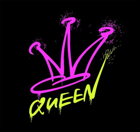 The word queen on a black background pin... | Premium Vector #Freepik #vector #hip-hop #vandalism #grafitti #graffiti Graffiti Symbols, Graffiti Monsters, Graffiti Logo Design, Dope Words, Wicked Crafts, Painted Clothes Diy, Sublimation Ideas Projects Inspiration, Queen Tattoo, Graffiti Words