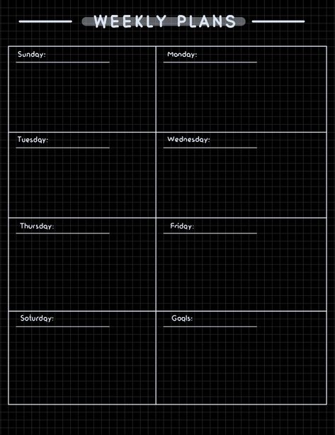 Weekly Planner (black) - Notability Gallery Goodnotes Black Paper Notes, Goodnotes 6, Weekly Planner Layout, Notability Template, Ipad Template, Student Weekly Planner, Image Book, Notes Templates, Note Templates