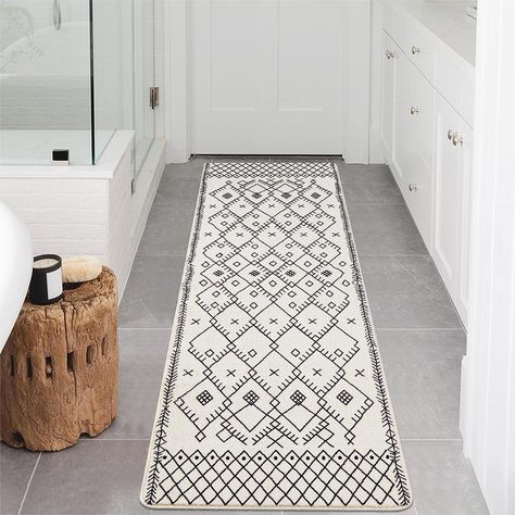 Amazon.com: Uphome Hallway Runner Rug 24x71 inch Boho Geometric Long Bathroom Rugs Non-Slip Vintage Moroccan Farmhouse Orange Distressed Bath Mat Soft Velvet Machine Washable Bathroom Mats for Sink Bedroom : Home & Kitchen Bathroom Rugs Ideas Master, Porch Laundry Room, Farmhouse Bathroom Rugs, Boho Bathroom Rug, Long Bathroom Rugs, Long Bathroom, Farmhouse Throws, Boho Runner Rug, Bathroom Runner Rug