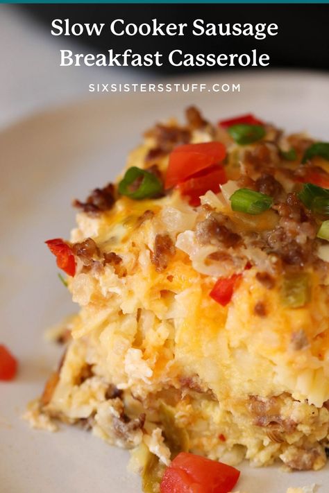 Slow Cooker Sausage Breakfast Casserole Recipe Christmas Breakfast Casserole, Breakfast Casserole With Biscuits, Slow Cooker Breakfast Casserole, Tater Tot Breakfast Casserole, Sausage Hash, Christmas Breakfast Recipe, Tater Tot Breakfast, Slow Cooker Breakfast, Sausage Dishes