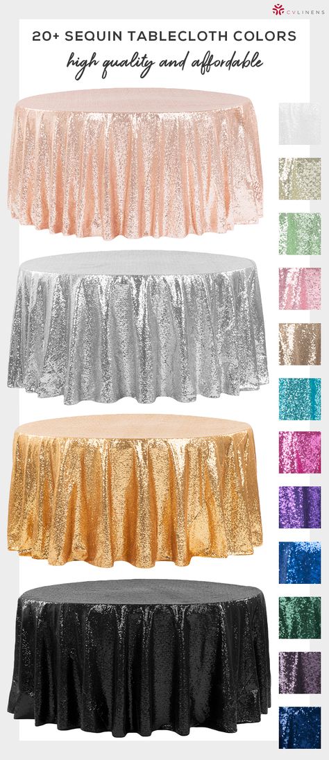 Whether you're planning a wedding, bridal shower, or other type of event wholesale tablecloths means you save on your decor budget! Our high quality and affordable glitz sequin tablecloths, table runners, and table overlays are a customer favorite that don't break the bank. | sequin tablecloth cake table, champagne, blush, gold, silver, navy blue, black, purple, white, red, ivory, turquoise, sequin tablecloth birthday, sequin tablecloth baby shower, sequin tablecloth decor Rose Gold Cake, Purple Wedding Cakes, Sequin Tablecloth, Table Overlays, Wedding Cake Table, Gold Wedding Decorations, Wedding Cakes Blue, Blue Themed Wedding, Gold Bridal Showers