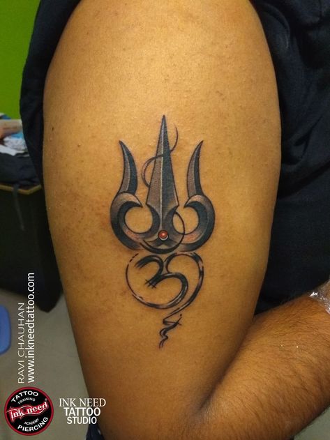 Om with Trisula Custom design tattoo  by Ravi Chauhan At Ink Need Tattoo Studio Trisula Tattoo, Trisula Tattoo Design, Need Tattoo, Design Tattoo, Tattoo Studio, Infinity Tattoo, Tattoo Design, Fish Tattoos, Jesus Fish Tattoo