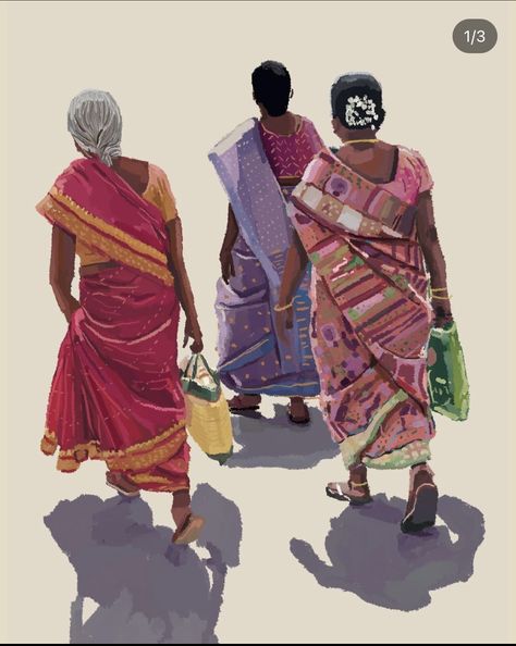 Indian Illustration, South Asian Art, Three Women, Hampi, New Delhi India, Fine Art Giclee Prints, Bangalore India, School Of Art, Indian Paintings