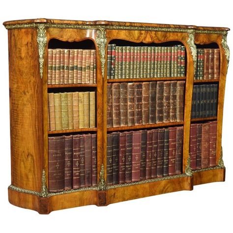 Victorian Ormolu-mounted Walnut Breakfront Open Bookcase Wall Bookcases, Victorian Bookcases, French Bookcase, Mahogany Paneling, Breakfront Bookcase, Antique Bookcase, Royal Furniture, Vintage Bookcase, Furniture Logo