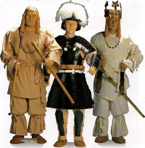 Kofun-era kings. Highest class Kofun Period Clothing, Kofun Period, Jomon Era, Nara Period, Century Armor, Japanese Costume, Ancient Japan, Japan Illustration, Korean Peninsula