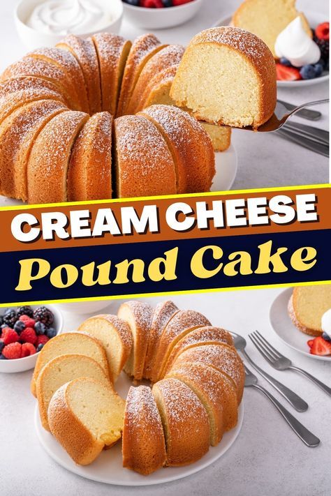 This cream cheese pound cake is sweet, moist, and delicious! The addition of cream cheese adds a tang to take traditional pound cake over the top. Pecan Cream Cheese Pound Cake, Sourcream Poundcake, Traditional Pound Cake, Bunt Cake Recipe, Cake Easy Recipe, Cream Cheese Pound Cake Recipe, Bread Pudding With Apples, Cheese Pound Cake, Cream Cheese Pound Cake