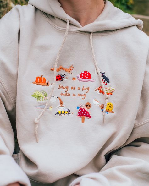 U guys have been asking for yearsssssss & so they’re coming - Limpet hoodies 🥹💖☕️🐛 THIS SUNDAY!!!! They’re the same fit & style as our classic sweatshirts which means they’re the cosiest, comfiest things & have a cool oversized fit ❤️ #hoodie #embroideredhoodie #cutehoodie #hoodieseason #hoodiestyle #embroidery #embroideredjumper #embroiderersofinstagram #embroideryart #embroiderydesign #embroiderylove #embroiderydesigns #embroideredpattern #embroideredbug #embroideredbugs #embroideredinse... Hoodie With Embroidery, Aesthetic Hoodie Design, Embroidered Ideas, Embroider Ideas, Navy Sweatshirt, Cool Girl Style, Embroidery Hoodie, Aesthetic Hoodie, Vanilla Latte