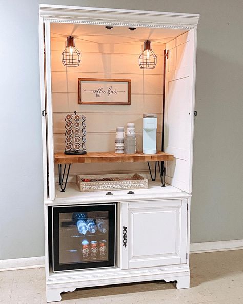 Coffee Bar Decorations, Kitchen Counter Coffee Bar, Armoire Coffee Bar, At Home Coffee Bar, Coffee Bar In Kitchen, Coffee Hutch, Tea Bars, Bar In Kitchen, Coffee Bar Ideas Kitchen Counter