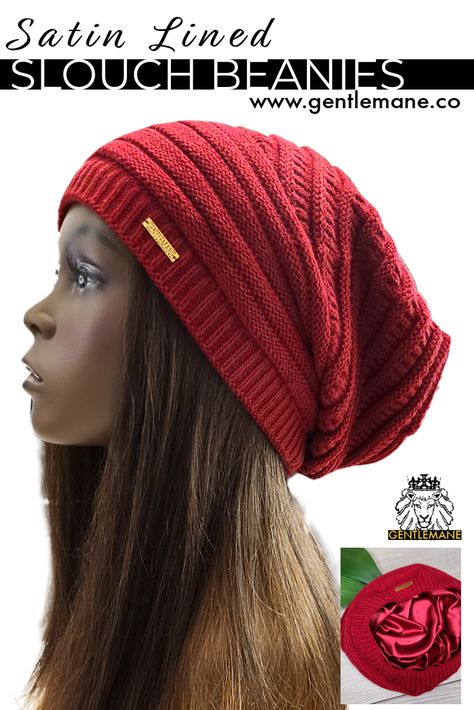 Stylish Satin Lined Slouch Beanie to protect your hair while on the go. Several colors to pick from. #beanie #satinlinedbeanie #protectivestyles #winter #fashion #trendy Silk Lined Beanie Hats, Satin Lined Winter Hat, Comfortable Beanie For Fall, One Size, Winter Slouchy Bonnet Beanie, Slouchy Winter Beanie In Solid Color, Winter Beanie With Short Brim, One Size, Satin Lined Beanie, Bennies Hats, Hair Protection