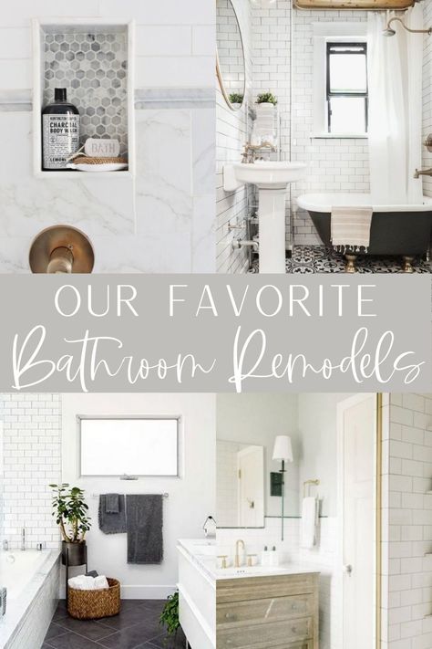 These are our top 10 favorite bathroom remodels! From gold to our white, these bathrooms will leave you speechless. These Bathroom Makeovers inspire me for my Bathroom Makeover that will be happening very very soon. Which Bathroom is your favorite and which one inspires you? White Double Vanity Bathroom Ideas, Bathroom With White Vanity Ideas, White Double Vanity Bathroom, Master Ensuite Bathroom, Classy Bathroom, Small Bathroom Inspiration, White Bathrooms, Cottage Bathroom Ideas, Bathroom Makeovers