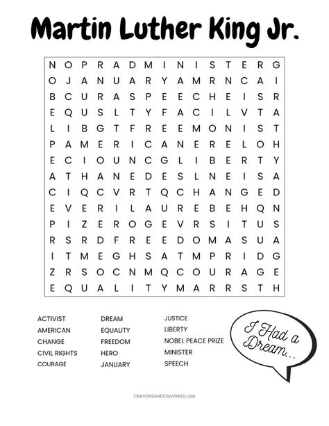 Martin Luther King Jr Worksheets, Martin Luther King Worksheets, Martin Luther King Jr Activities, Free Printable Word Searches, Kindergarten Addition Worksheets, Word Search Printables, Winter Words, Free Kindergarten Worksheets, Mlk Jr