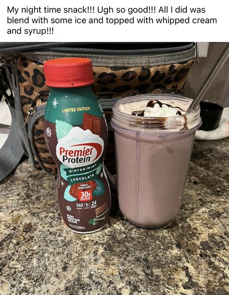 Premier Protein Winter Mint Chocolate Recipes, Coffee With Premier Protein Shake, Vanilla Premier Protein Shake Recipes, Premier Protein Coffee Recipes, Premier Protein Shake Recipes, Premier Protein Recipes, Mint Chocolate Recipes, Protein Drink Recipes, Premier Protein Shakes