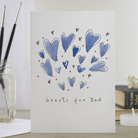 Father's Day Cards Handmade, Thinking Of Him, Hearts Illustration, Watercolor Birthday Cards, Birthday Card Drawing, Watercolor Postcard, Pen Drawings, Easy Cards, Card Inspo