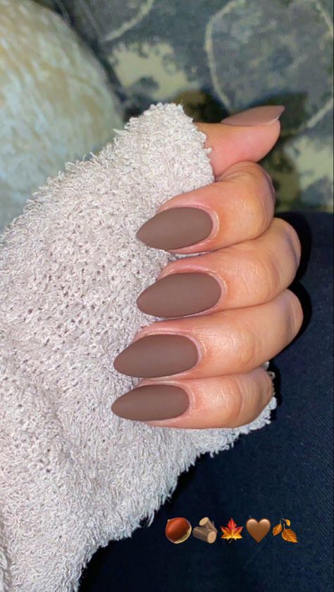 Fall Nails Matte Brown Acrylic Nails Almond, Short Almond Matte Nails, Mocha Almond Nails, Matt Almond Nails, Matte Fall Nails Almond, Brown Matt Nails, Matte Nails Almond Shape, Tan Matte Nails, Matte Brown Acrylic Nails