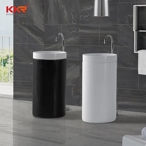 White And Black Solid Surface Acrylic Stone Solid Surface Freestanding Basin KKR-1397 1.Round shaped acrylic solid surface face basin 2.CE & SGS are certificated 3.Over 200 modern wash basins will get your taste 4.Non-porous, stain-resistant, durable and renewable 5.10 years international quality warranty Bathroom Pedestal, Freestanding Basin, Basin Sink Bathroom, Pedestal Sinks, Resin Stone, Pedestal Basin, Basin Design, Sanitary Ware, Single Basin