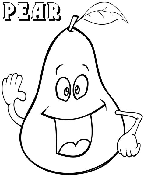 Happy Pear Coloring Pages Pear Coloring Page, Fruit Coloring, Leaf Coloring Page, Start School, Fruit Coloring Pages, Fruits Drawing, Pear Fruit, Apple Coloring, Leaf Coloring