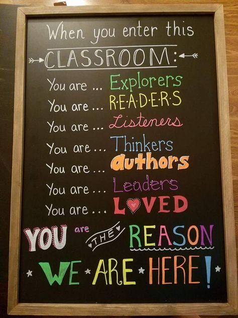 "When you enter this classroom you are..." chalkboard art! For my math class I would switch readers to mathematicians and authors to problem solvers. When You Enter This Classroom, Chalkboard Art For Classroom, Classroom Chalkboard Art, Classroom Chalkboard Ideas, History Teacher Classroom, Hindi Rhymes, Chalkboard Classroom, Makerspace Ideas, Parent Teacher Meeting