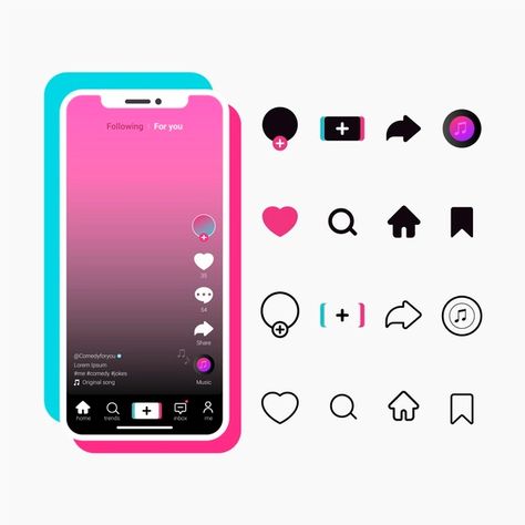 Tiktok App, Free Overlays, Comedy Jokes, Social Media Buttons, Flat Icons Set, Conceptual Illustration, App Interface, Promotional Design, Web Icons