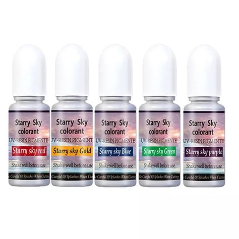 Epoxy Resin Pigment, 10ml bottle Highly concentrated pigment for epoxy resin Colour: Starry Sky Green, Starry Sky Red, Starry Sky Blue, Starry Sky Purple & Starry Sky Gold Capacity: 10ml Sky Purple, Resin Pigment, Sky Green, Epoxy Resin Crafts, Resin Projects, Resin Painting, Star Sky, Color Effect, Uv Resin