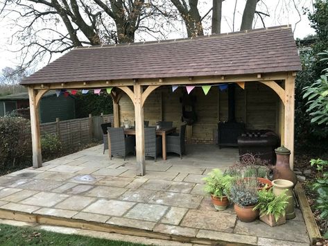 Oak Gazebo, Oak Cladding, Covered Backyard, Outdoor Cooking Spaces, Garage Guest House, Backyard Seating Area, Car Port, Wooden Gazebo, Outdoor Bbq Kitchen