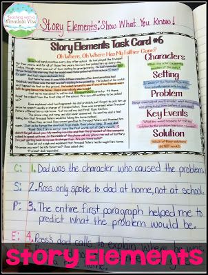 Using task cards to teach story elements. Story Elements Anchor Chart, Elementary Grammar, Teaching Story Elements, Plot Elements, The Fantastic Four, 6th Grade Reading, Interactive Journals, Literary Elements, Elementary Teaching